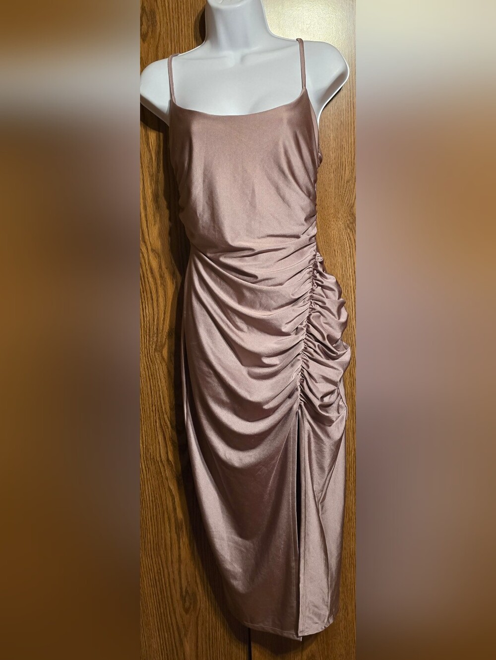 Windsor Blush Satin Ruched Midi Dress